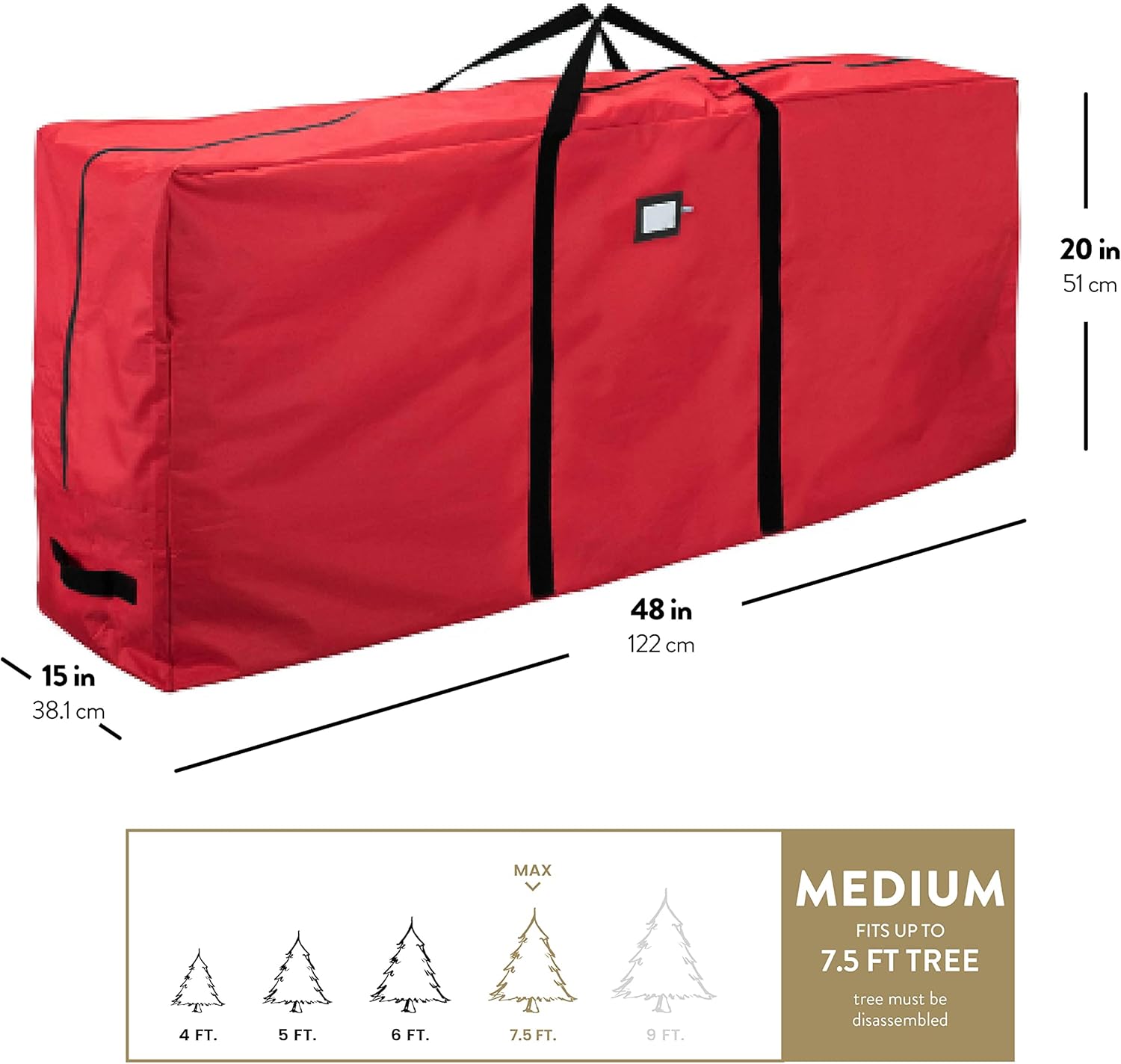 ZOBER Christmas Tree Storage Bag | 600D Oxford Fabric - Waterproof & Tear-Proof for 7.5 Ft Trees - Durable Handles & Card Slot - Red