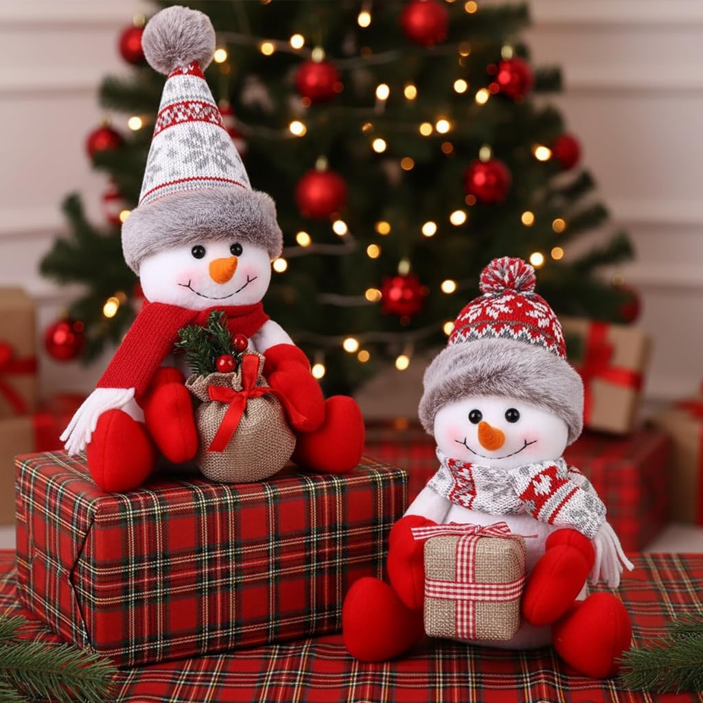 Skiennix Christmas Snowman Decorations - 2 Pack Indoor Ornaments for Holiday Home Decor | Perfect Gift for Door, Window, Table, Tree