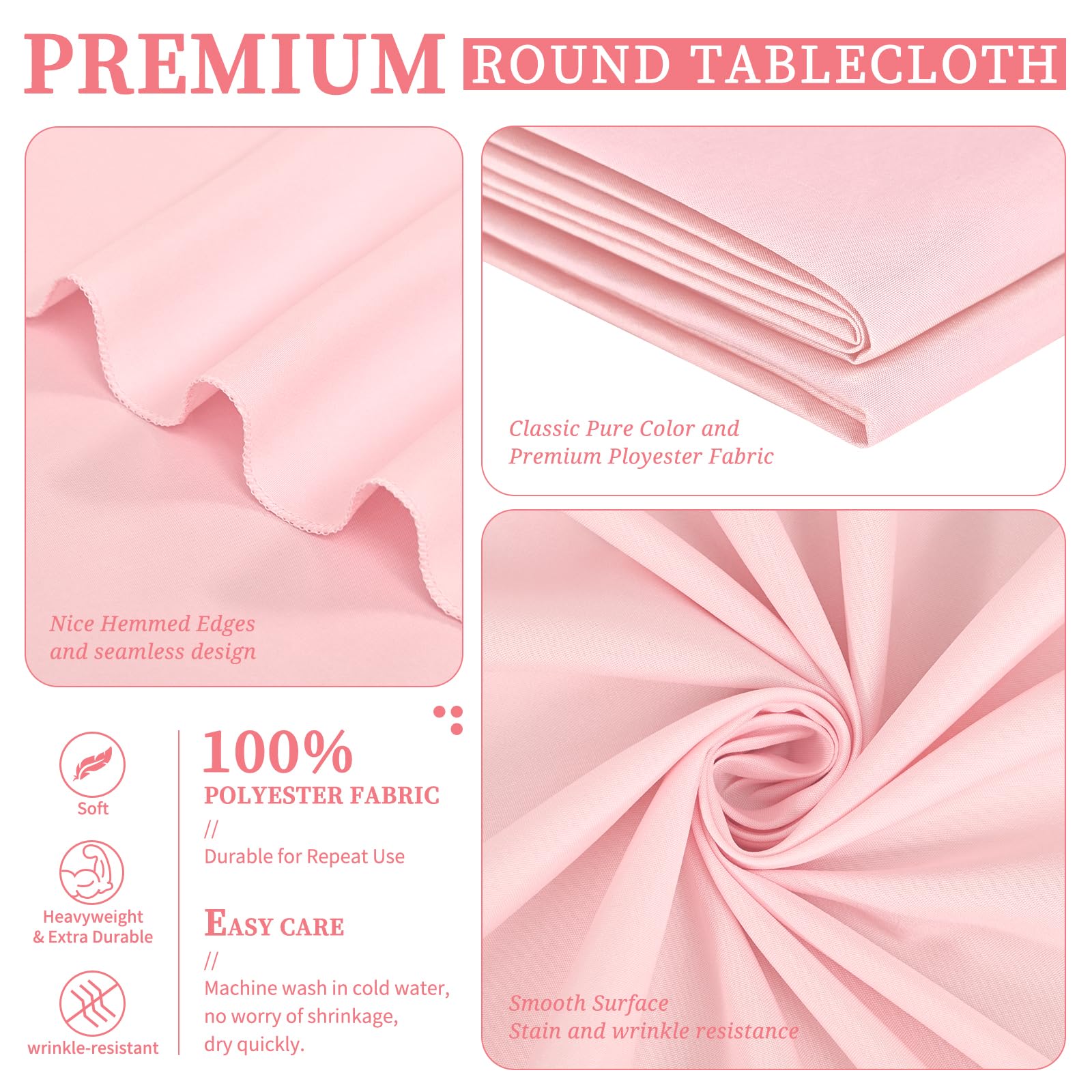Showgeous 10 Pack Pink Round Tablecloth - 120 Inch Polyester Table Cloth - Washable Decorative Fabric Table Covers for Wedding, Dining, Party, Banquet, Buffet