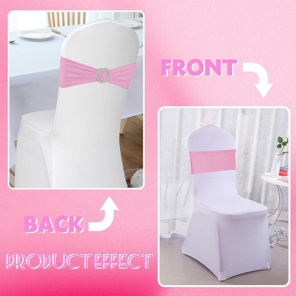 Skiennix Spandex Stretch Chair Sashes - 100PCS Universal Elastic Covers with Buckle Slider | Pink for Weddings & Events