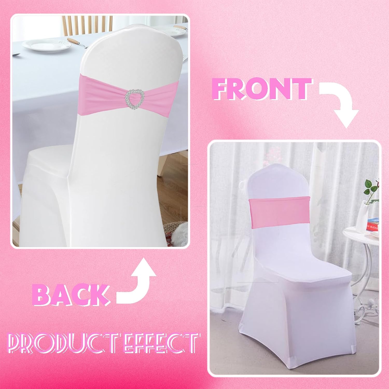 Skiennix Spandex Stretch Chair Sashes - 100PCS Universal Elastic Covers with Buckle Slider | Pink for Weddings & Events
