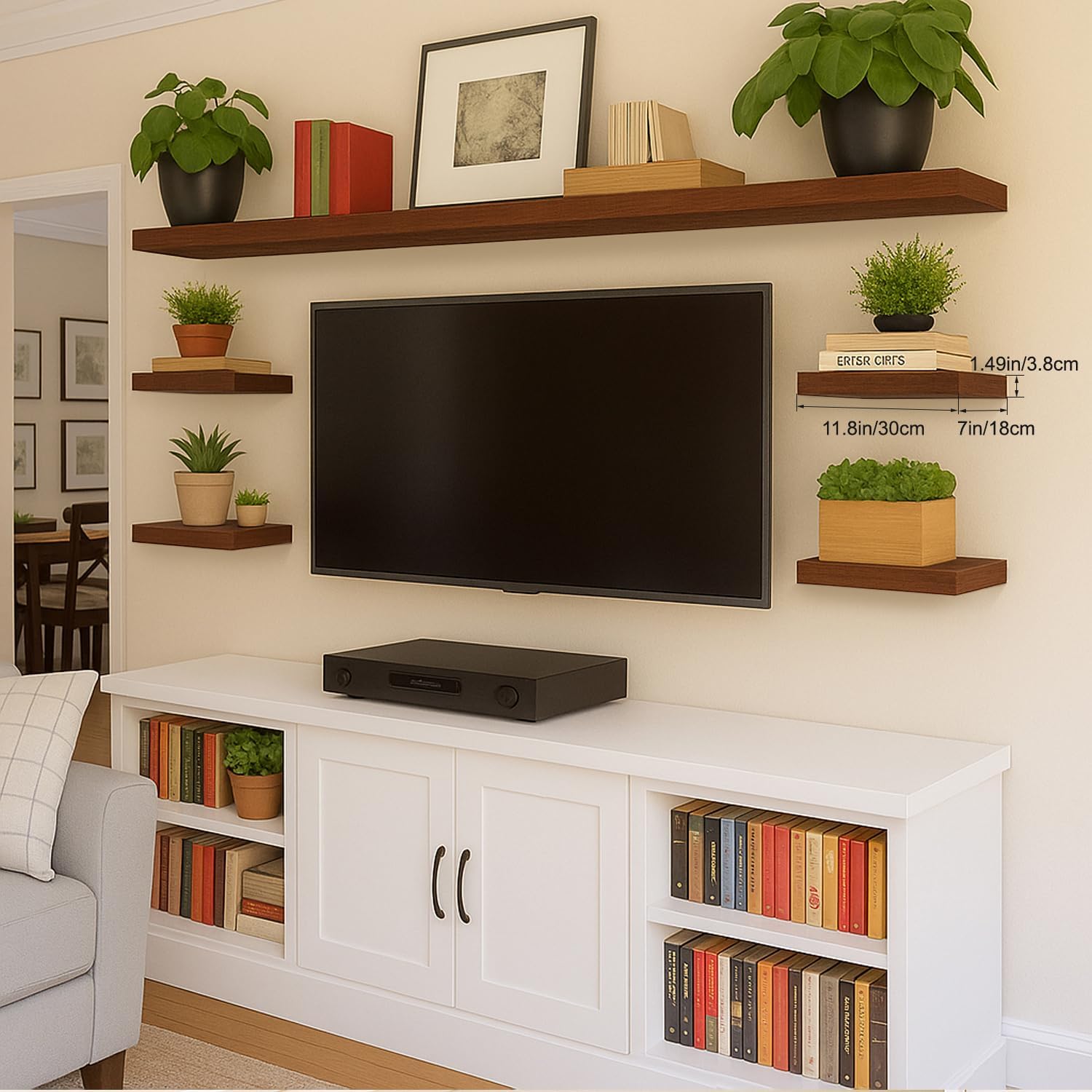 Modern Wooden Floating Shelves by [Brand Name] - Stylish Wall-Mounted Storage | Set of 2, 12x7x1.5 in (Walnut-Like)