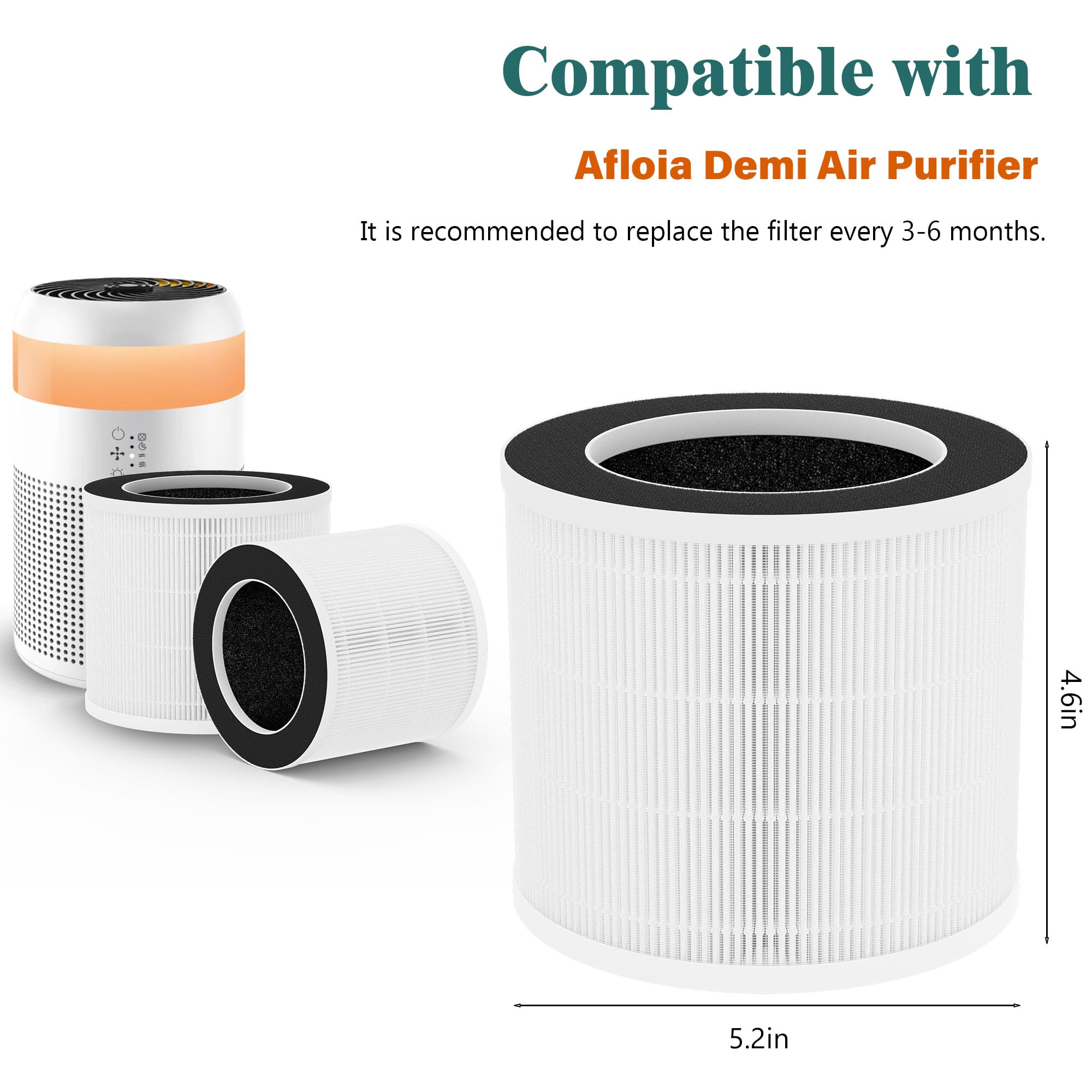 2 Packs Demi Replacement Filter Compatible with Afloia Demi Small Desktop Air Cleaner Purifier for Home Office, 3-in-1 Demi H13 True HEPA Filter,Fine Pre-Filter and Activated Carbon Filter
