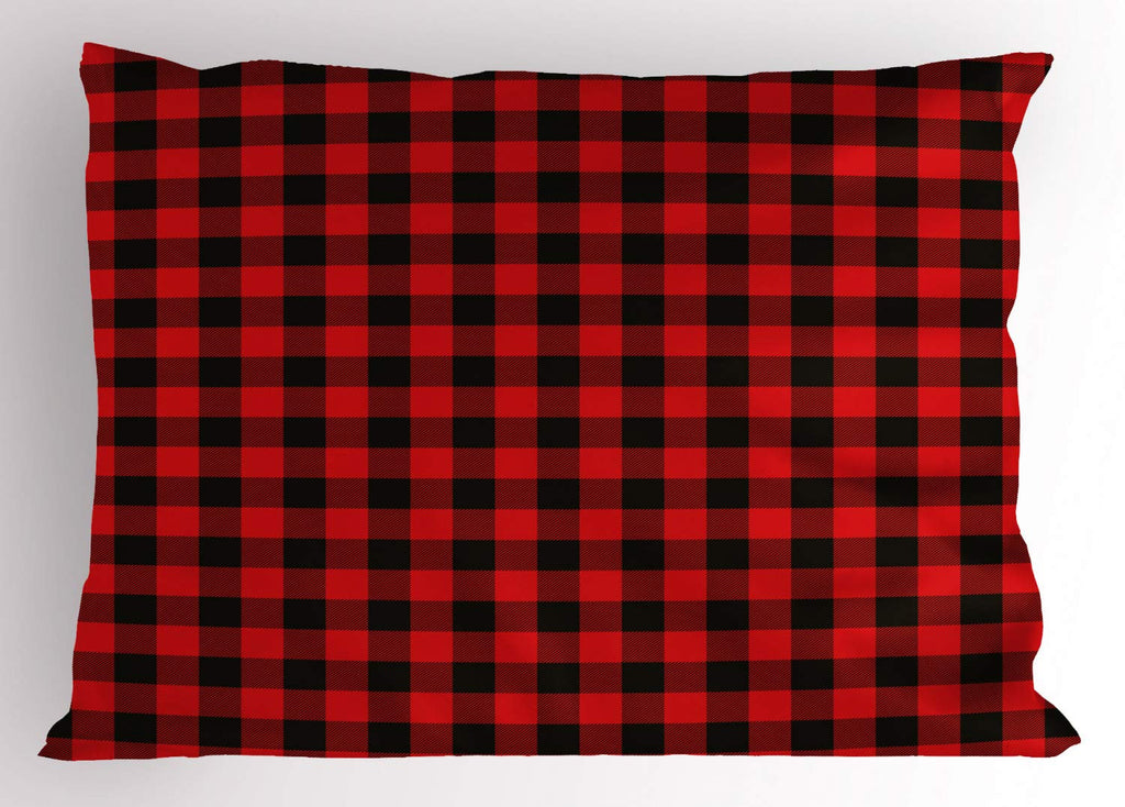 Ambesonne Plaid Pillow Sham, Lumberjack Fashion Buffalo Style Checks Pattern Retro Style with Grid Composition, Decorative Standard Size Printed Pillowcase, 26" X 20", Orange Black