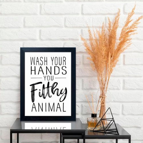 Black and White Bathroom Wall Art | Framed Canvas Quotes for Kids' Washroom Decor