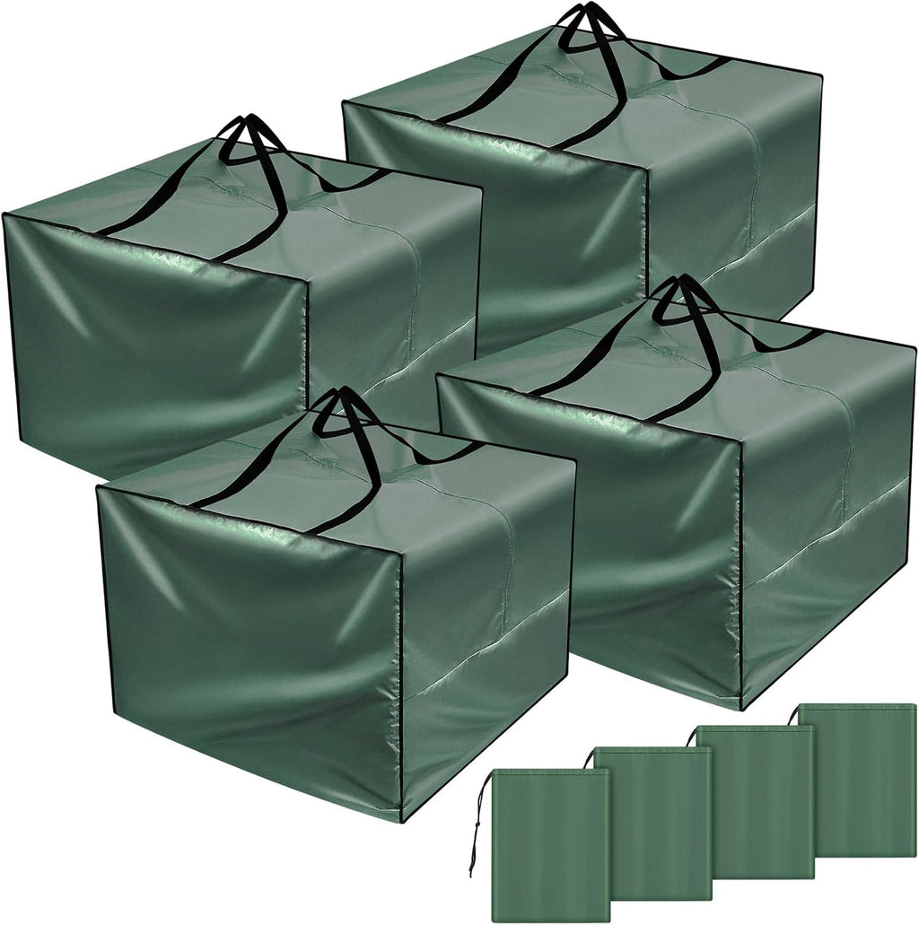 Patelai 4 Pcs Waterproof Outdoor Storage Bags - 105 Gallon Cushion Covers for Camping & Moving | 32 x 32 x 24'' (Green)