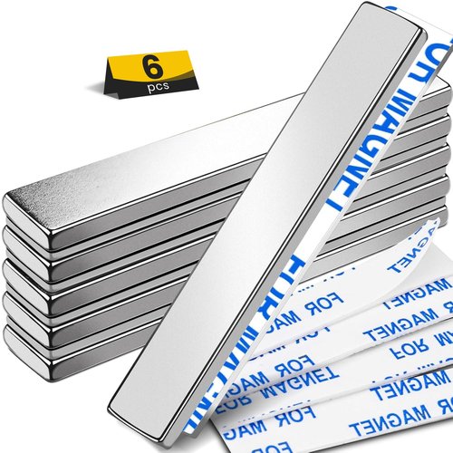 DIYMAG Neodymium Magnets - 6 Pack Heavy-Duty Magnetic Bars with Double-Sided Adhesive | 2.36 x 0.39 x 0.12 in Silver for Fridge, Classroom, Crafts