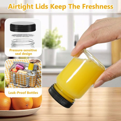 KEYWING 28 Pack 2oz Glass Shot Bottles with lids - Small Clear Jars for Ginger, Wellness Shots, Juice, Whiskey - Travel mini Reusable Wide Mouth bottles- Leakproof, Dishwasher Safe