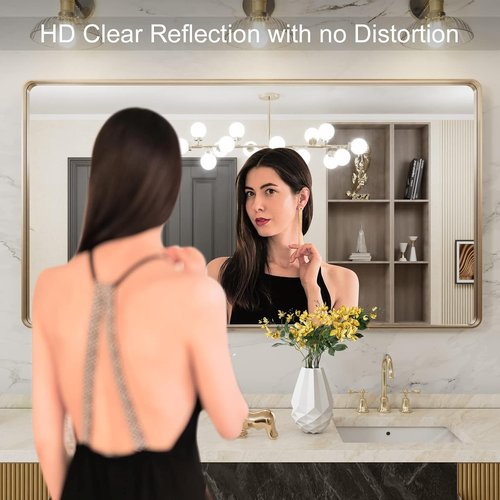 LOAAO Gold Bathroom Mirror - 55”X30” Rounded Rectangle Design | Brushed Gold Frame, Anti-Rust, Wall-Mounted
