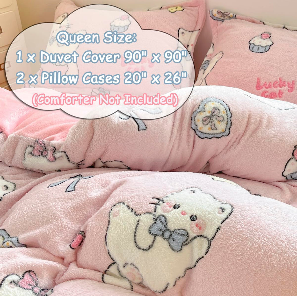 LMONMOO Pink Duvet Cover Queen, Bunny Cake Kawaii Bedding Sets, Ultra Soft Cute Fluffy Comforter Covers Set for Girls Kids Women Teen(Cake, Queen)