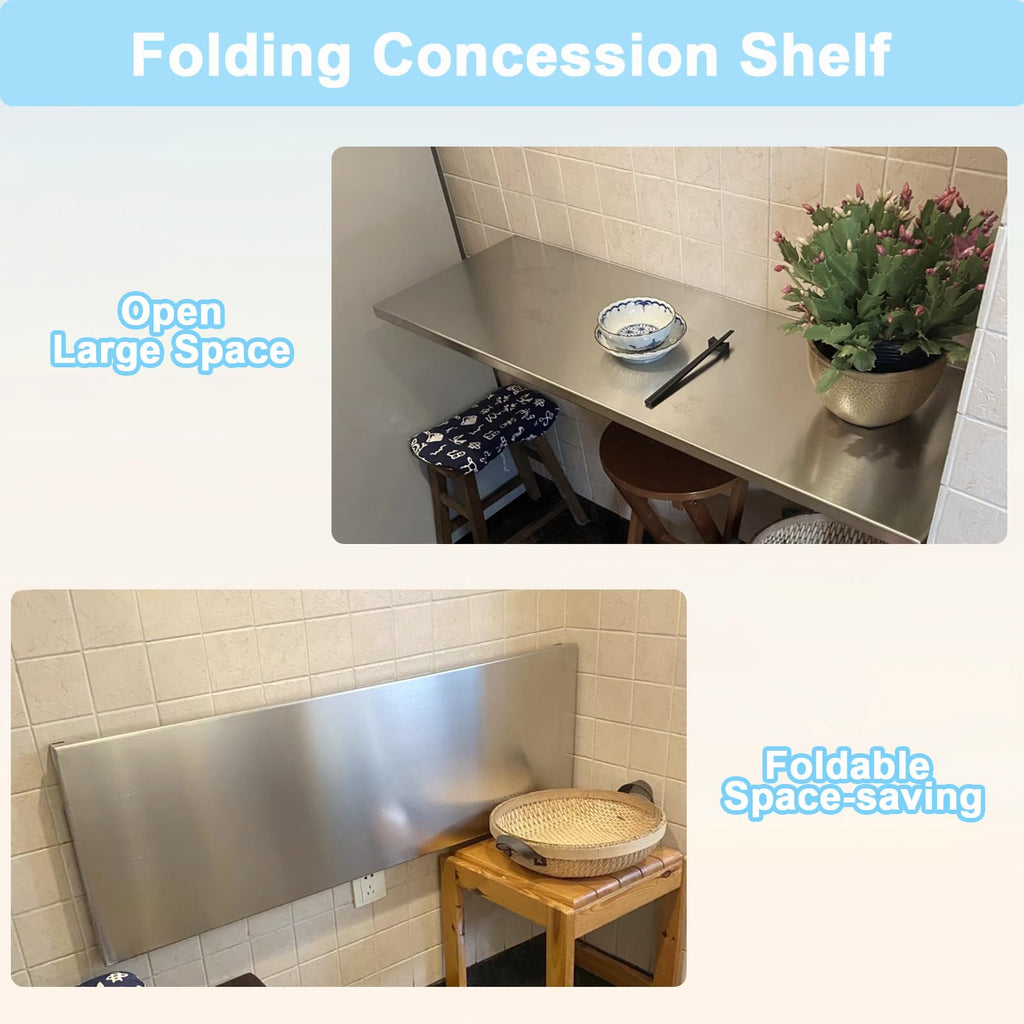 timiland Folding Concession Shelf 39x12 Inch, Stainless Steel Drop Down Serving Shelf, Wall Mounted Folding Shelf for Food Truck Window & Concession Stand(Drill Installation Required)