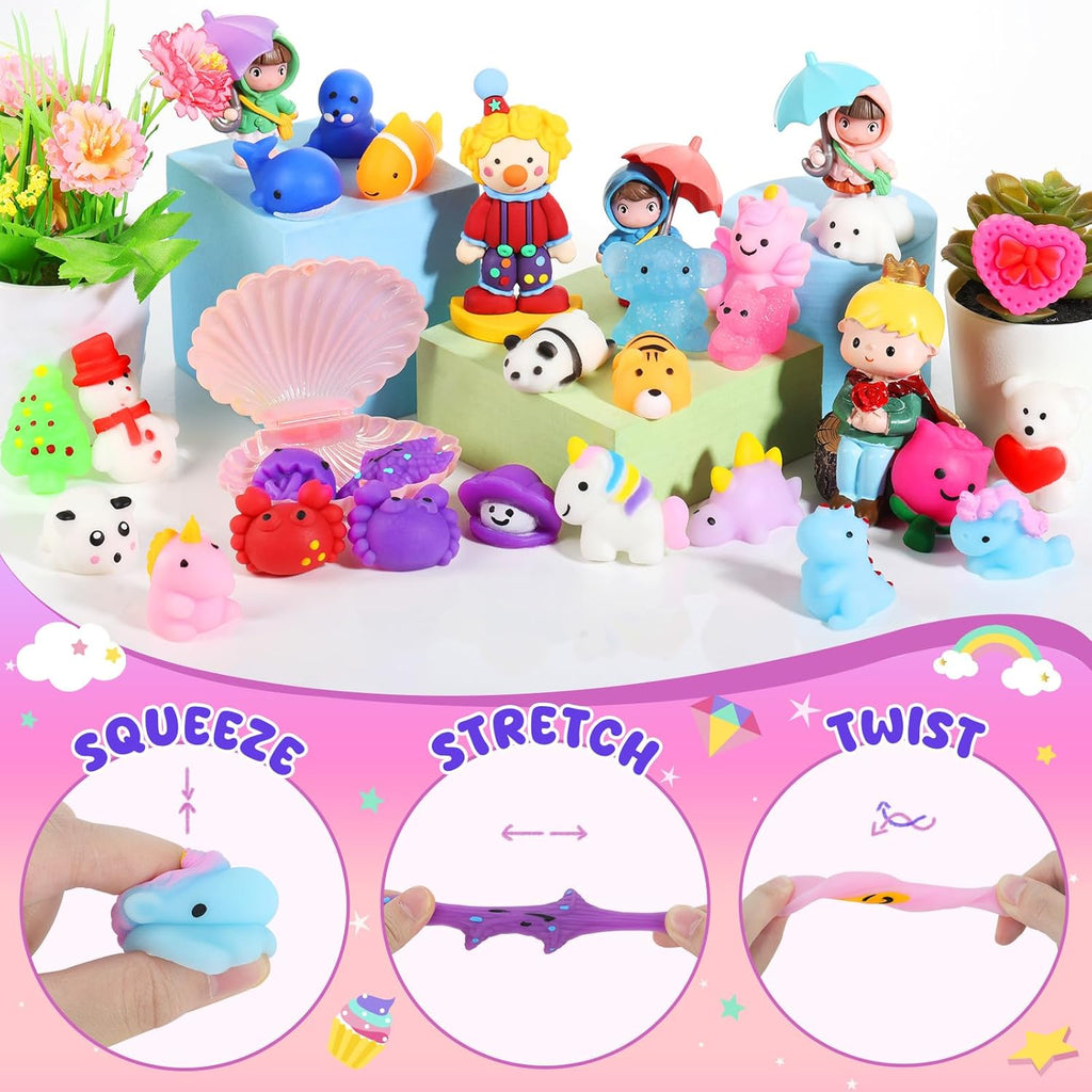 Zefy 80 Pcs Mochi Squishy Toys - Fun Fidget Toys for Kids | Perfect for Parties, Goodie Bags & Prizes