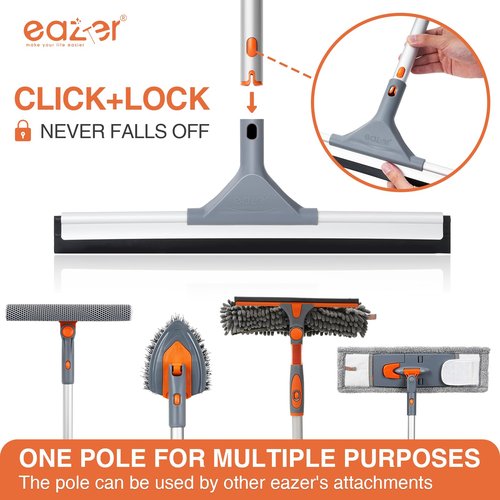Eazer Floor Squeegee Broom: Heavy Duty Scrubber with Extendable 60'' Aluminum Pole and Rubber Blade for Kitchen, Swimming Pool, Concrete Floors,Shower,Tiles,Garages,Windows,Glass,Pet Hair Removal
