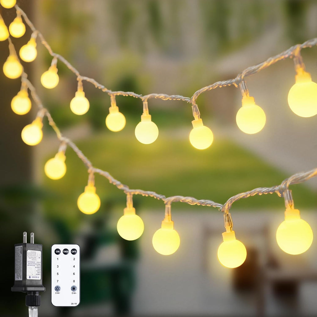 Skiennix 100ft Globe String Lights - Waterproof 200 LED Fairy Lights with Remote | Warm White for Indoor/Outdoor Decor