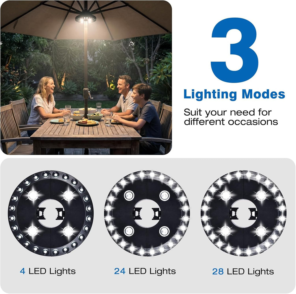 OYOCO Patio Umbrella Light - Cordless 3 Brightness Modes with 28 Cool White LEDs | Fits 1.15"-2" Poles