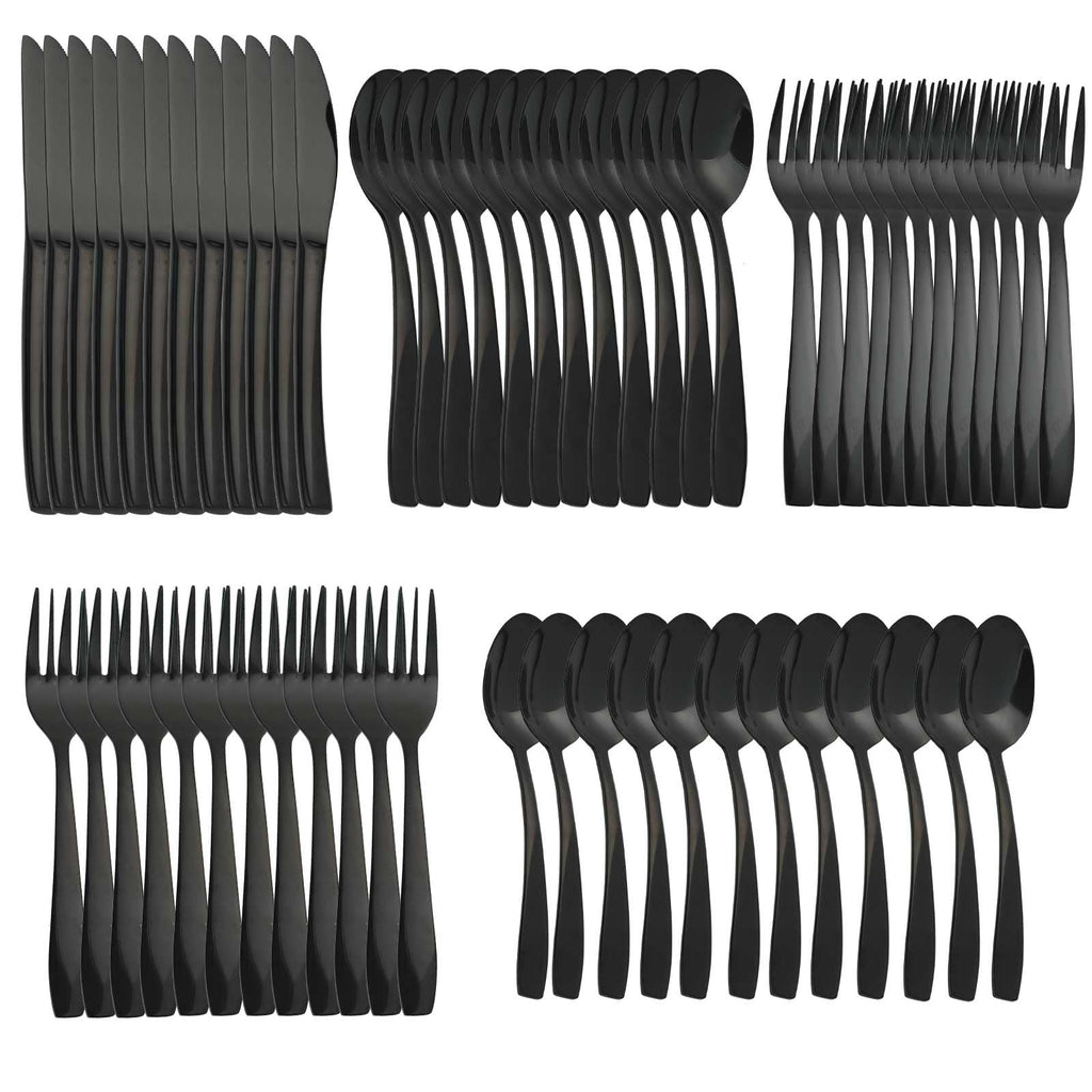 LIDEYING Black 60 Piece Silverware Set,Stainless Steel Flatware Set for 12,18/0 Rust-Proof Cutlery Set with Forks & Spoons,Mirror Polished Dishwasher Safe - Heavy Duty Tableware for Home & Dining