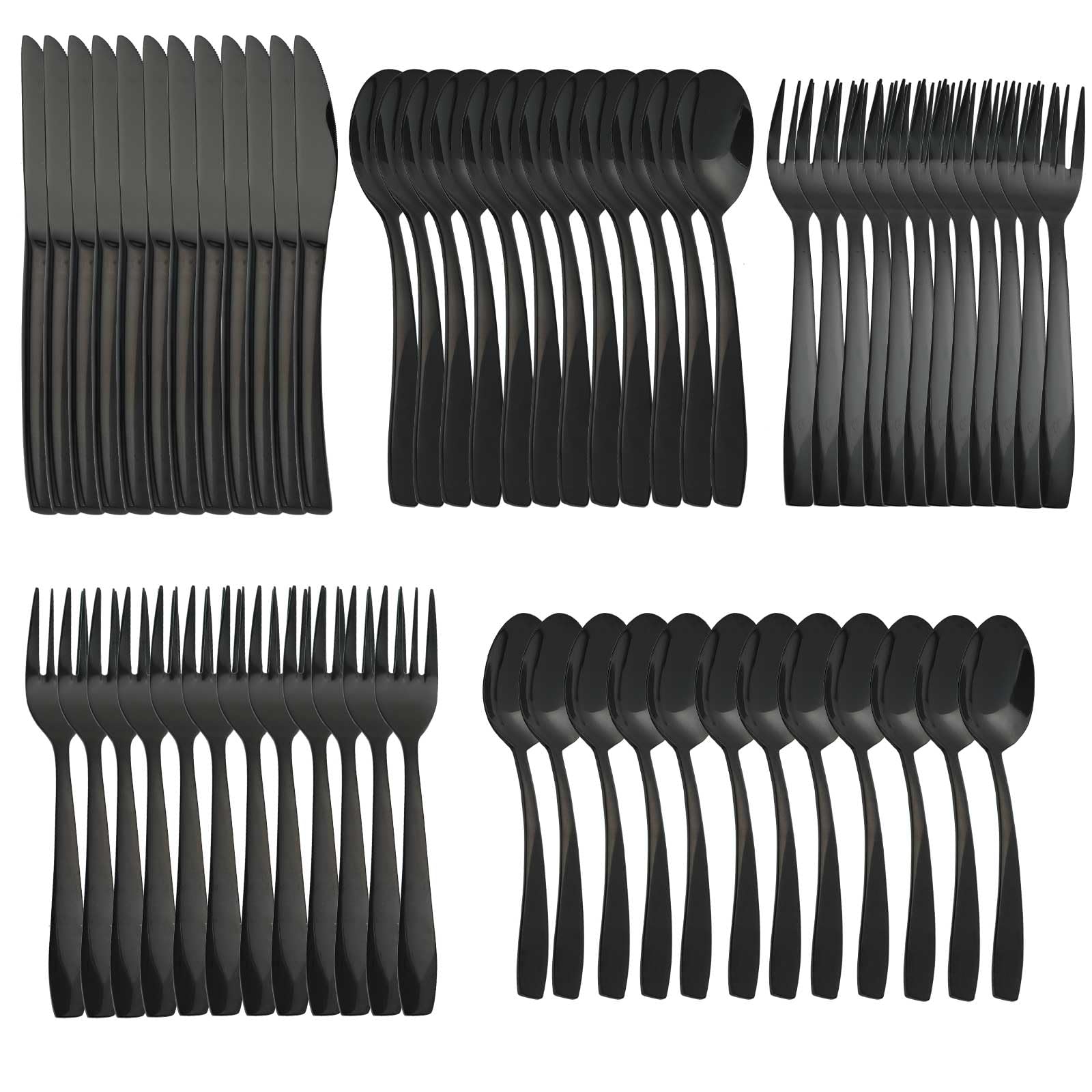 LIDEYING Black 60 Piece Silverware Set,Stainless Steel Flatware Set for 12,18/0 Rust-Proof Cutlery Set with Forks & Spoons,Mirror Polished Dishwasher Safe - Heavy Duty Tableware for Home & Dining