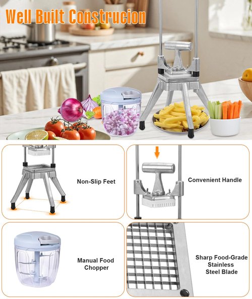 BotaBay Commercial Vegetable Fruit Chopper 1/4″&3/8″ Blade Heavy Duty Professional Food Dicer Kattex French Fry Cutter Onion Slicer Stainless Steel for Tomato Peppers Potato Mushroom