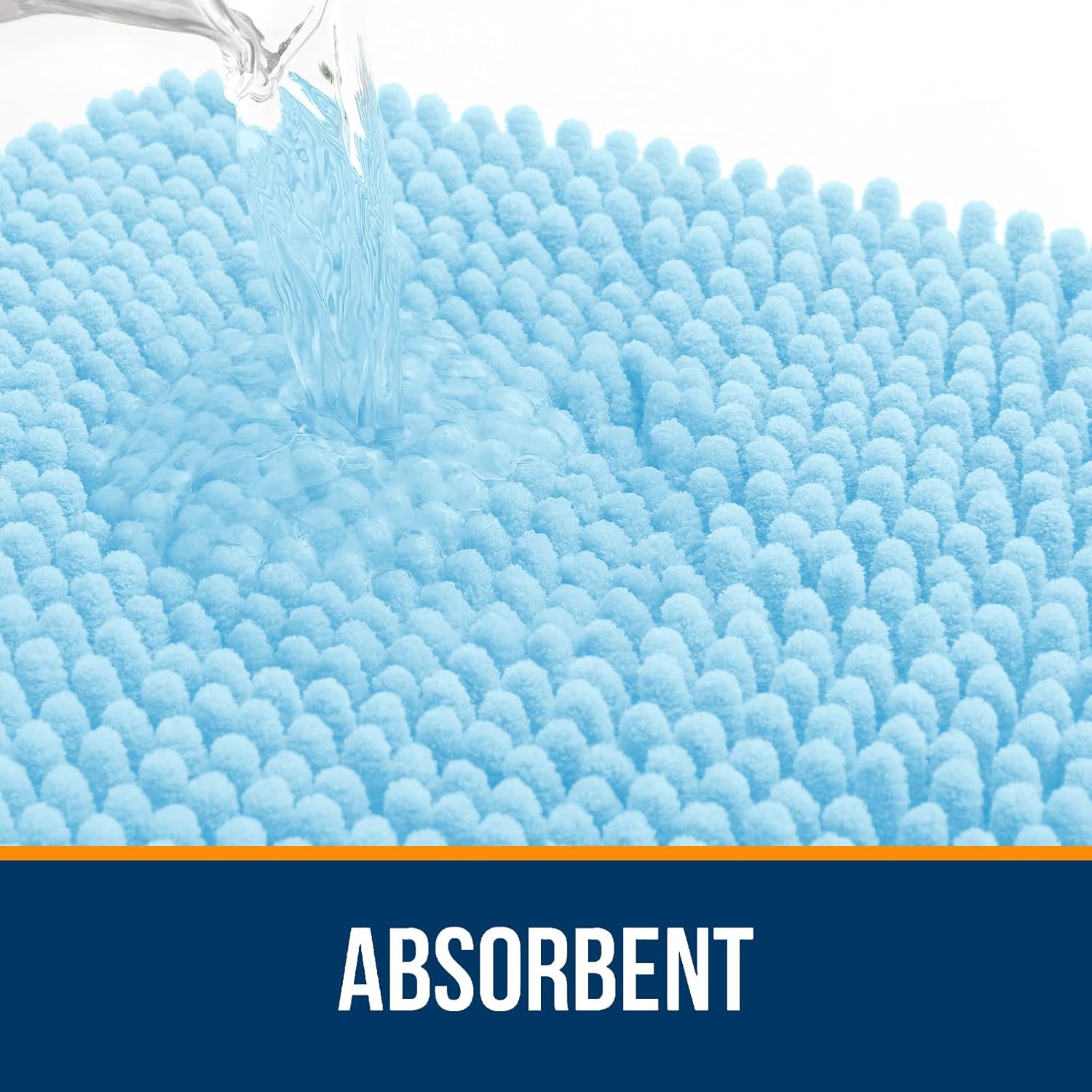 OLANLY Bathroom Runner Rugs - Soft Chenille Bath Mats with Rubber Backing | Quick Dry, 44x24, Sky Blue