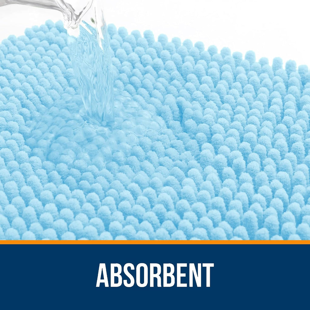 OLANLY Bathroom Runner Rugs - Soft Chenille Bath Mats with Rubber Backing | Quick Dry, Machine Washable, 59x24, Sky Blue