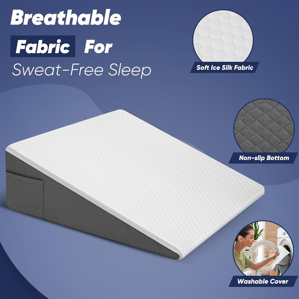 Skiennix Bed Wedge Pillow - 8 Inch Incline for Back Support & Leg Elevation | Cooling Memory Foam