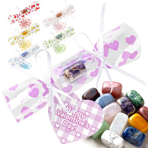 MEADIN Valentines Day Gifts for Kids - 28 Pack Candy Shaped Gemstone with Valentine's Card School Classroom Class - Valentine Crystal Gem Gifts for Boy Girls Party Favor