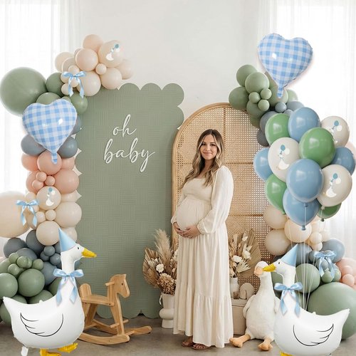 One Silly Goose Birthday Decorations Boy – Goose Balloons with Blue Printed Latex Balloons, Blue Bow & Hats, Cute Baby Boy 1st Birthday Party Supplies