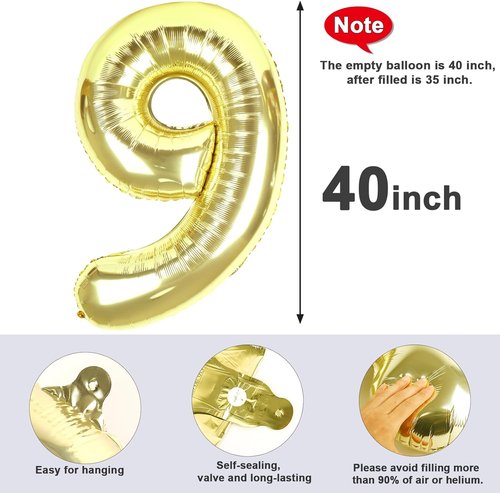 Light Gold 40-Inch Number 9 Balloon by [Brand Name] - Perfect for Birthday Parties, Weddings & Graduations