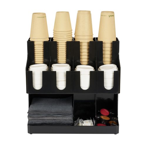 Restaurantware Restpresso Coffee Bar Organizer, 1 Count Durable 11 Compartments, Compact Size, Black Plastic Tabletop Coffee Supplies Organizer For Homes, Office Spaces, Breakrooms, and Lounges