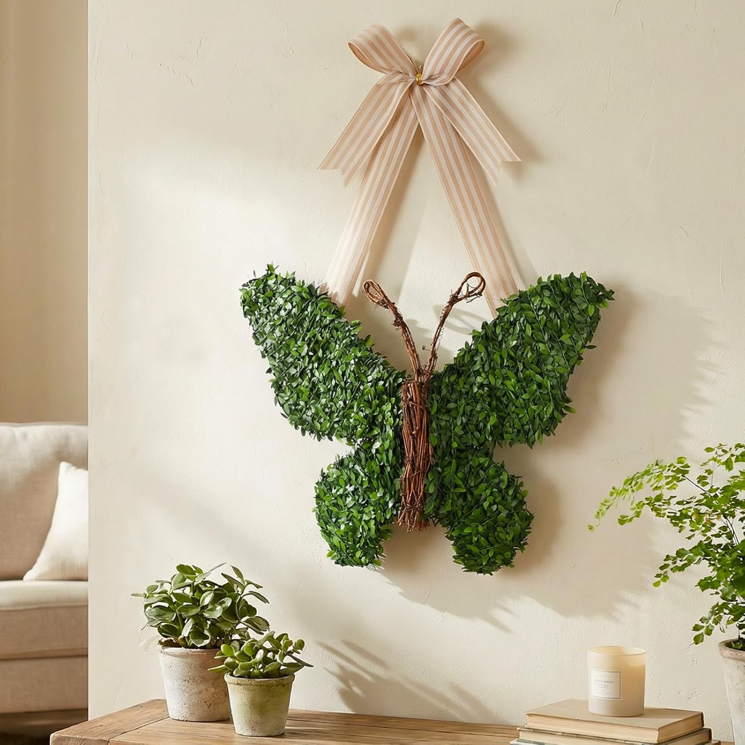 Suncalla 20-Inch Butterfly Wreath - Spring Artificial Boxwood Decor for Indoor/Outdoor Use