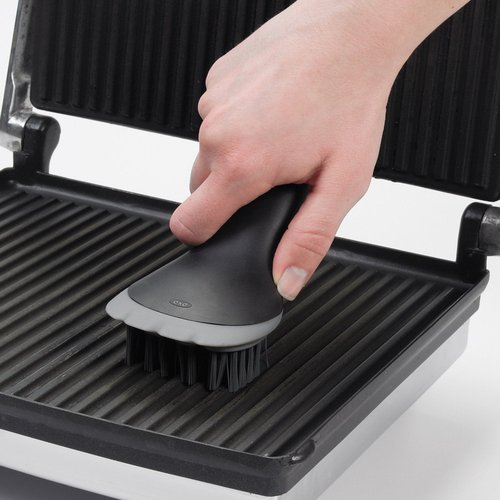 GEORGE FOREMAN® Contact Submersible™ Grill, 5-Serving Grill - Black Plates, Wash the entire grill & OXO Good Grips Electric Grill and Panini Press Brush, Black
