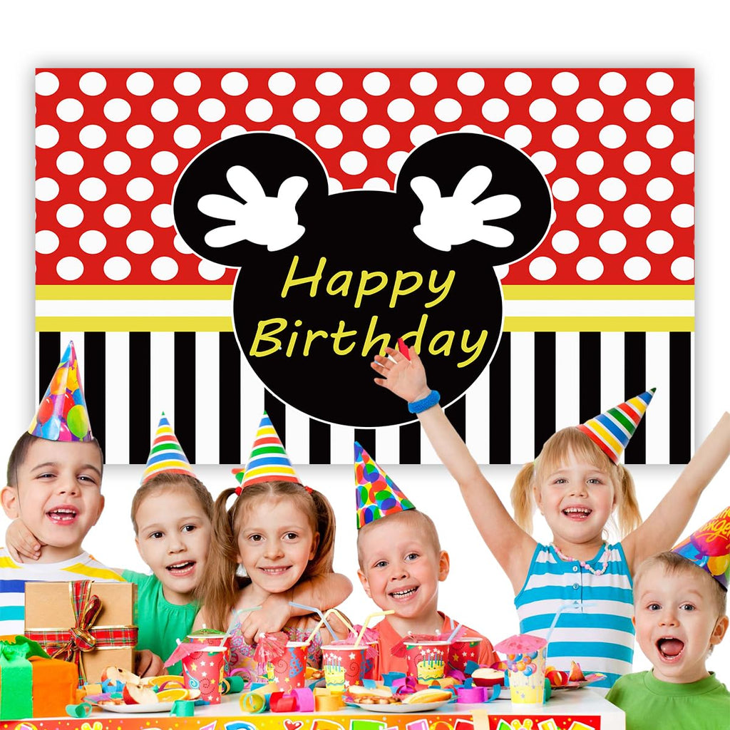 5x3FT Happy Birthday Red Mouse Photography Backdrop,Mouse Theme Party Backdrop Decorations (Birthday)