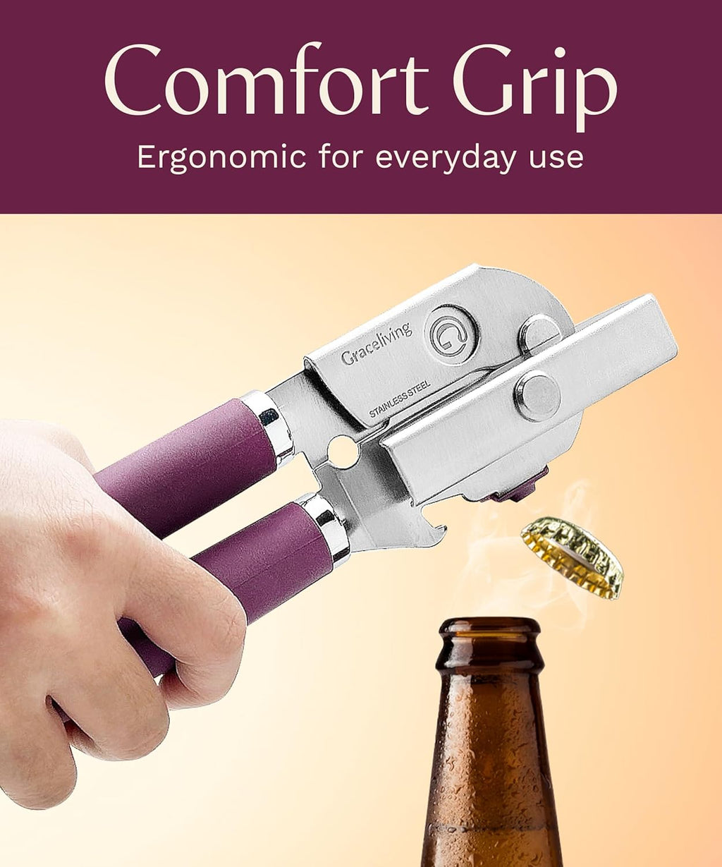 Skiennix Premium Multifunction Magnetic Can Opener - Heavy Duty Stainless Steel with Easy Turn Knob | Mauve