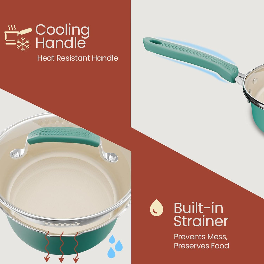 Skiennix 22-Piece Non-Stick Cookware & Bakeware Set - Stackable, Dishwasher Safe, Aqua Color