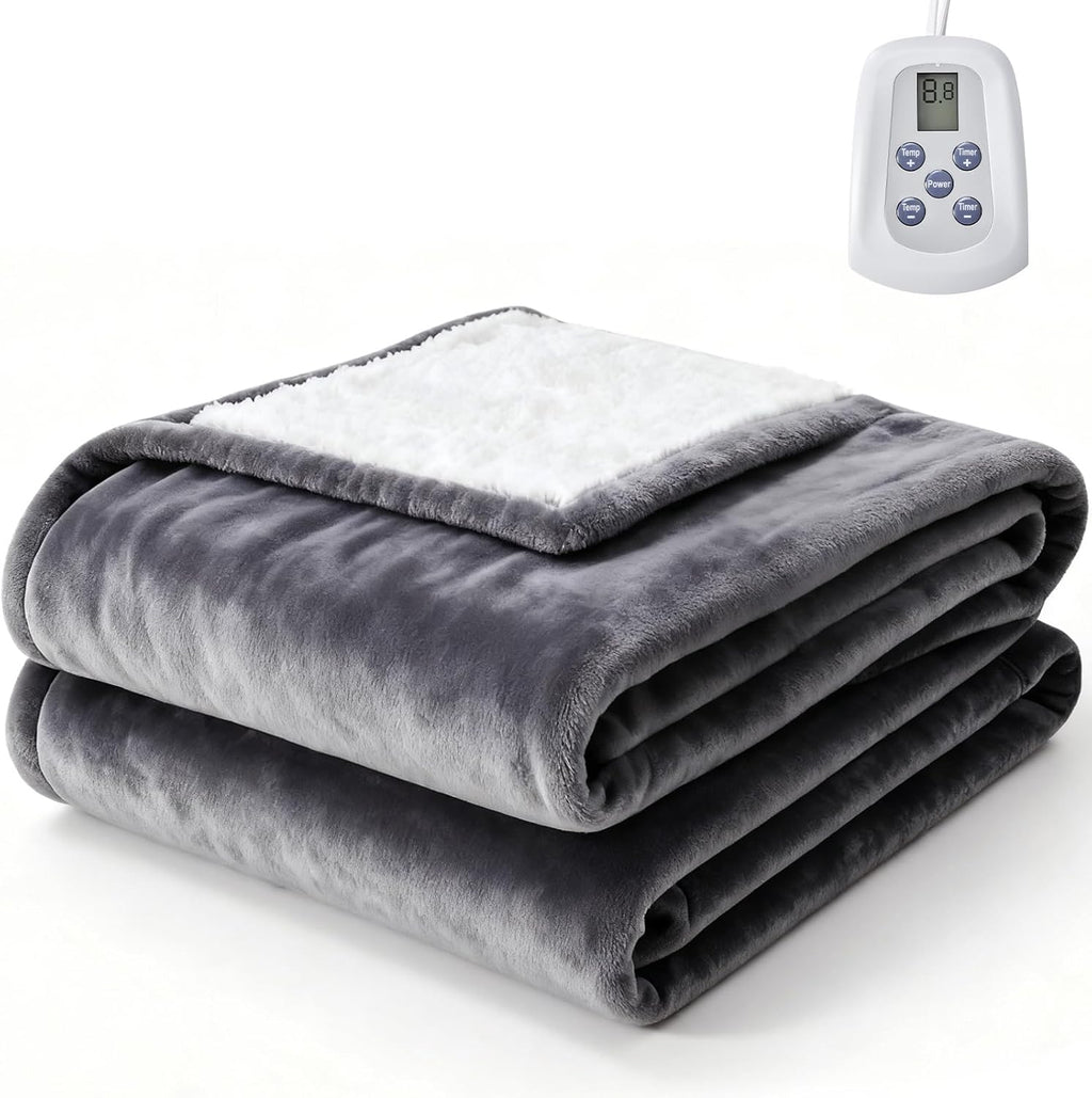 Sweetcrispy Heated Blanket - Full Size 77''x84'' | 10 Heat Levels, Auto-Off & Washable Dual-Sided Flannel/Sherpa