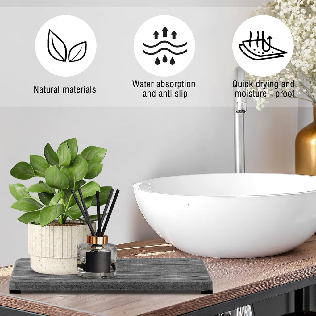 Skiennix Water Absorbing Stone Tray - Fast Drying Diatomite Coasters for Kitchen & Bathroom | 3PCS Set