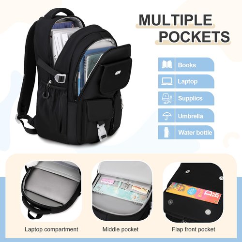 DIGOBAY Backpacks for Girls, 3PCS School Backpack with Lunch Box Pencil Pouch for Teen Girls Kids Elementary Primary Middle High College Travel School bag Bookbag Set （Black）
