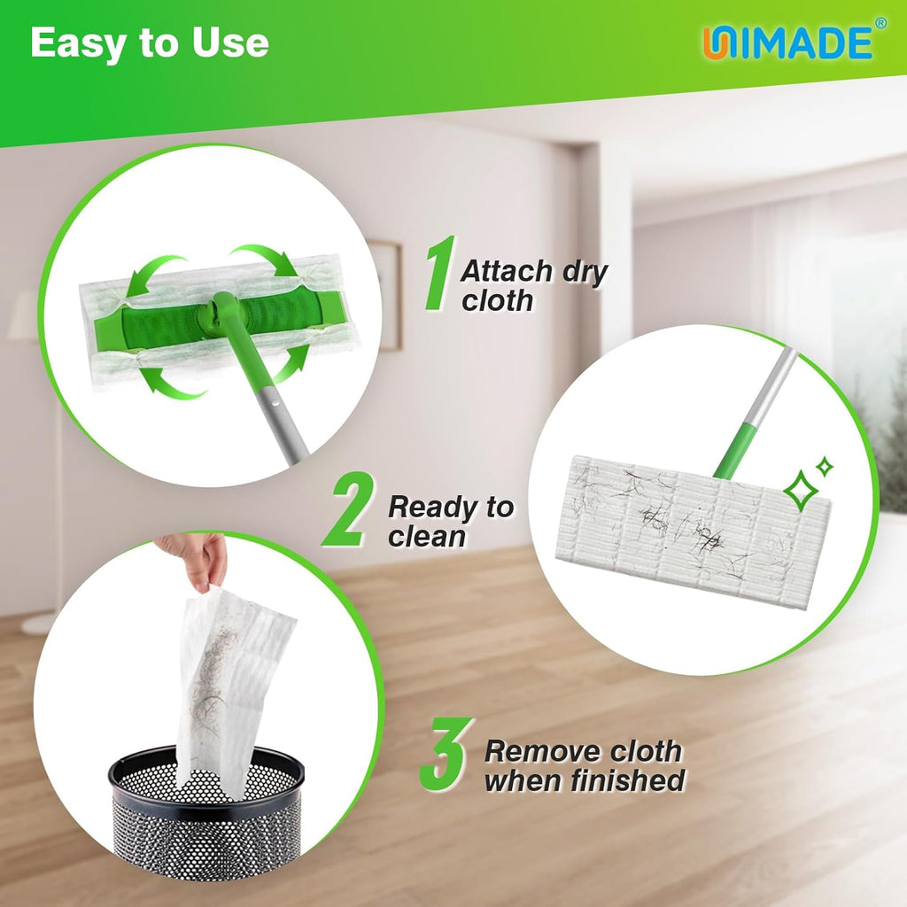 UNIMADE Dry Sweeping Cloths - 52 Count Mop Refill Compatible with Swiffer - Disposable Dusting Cloths for Hardwood Floors