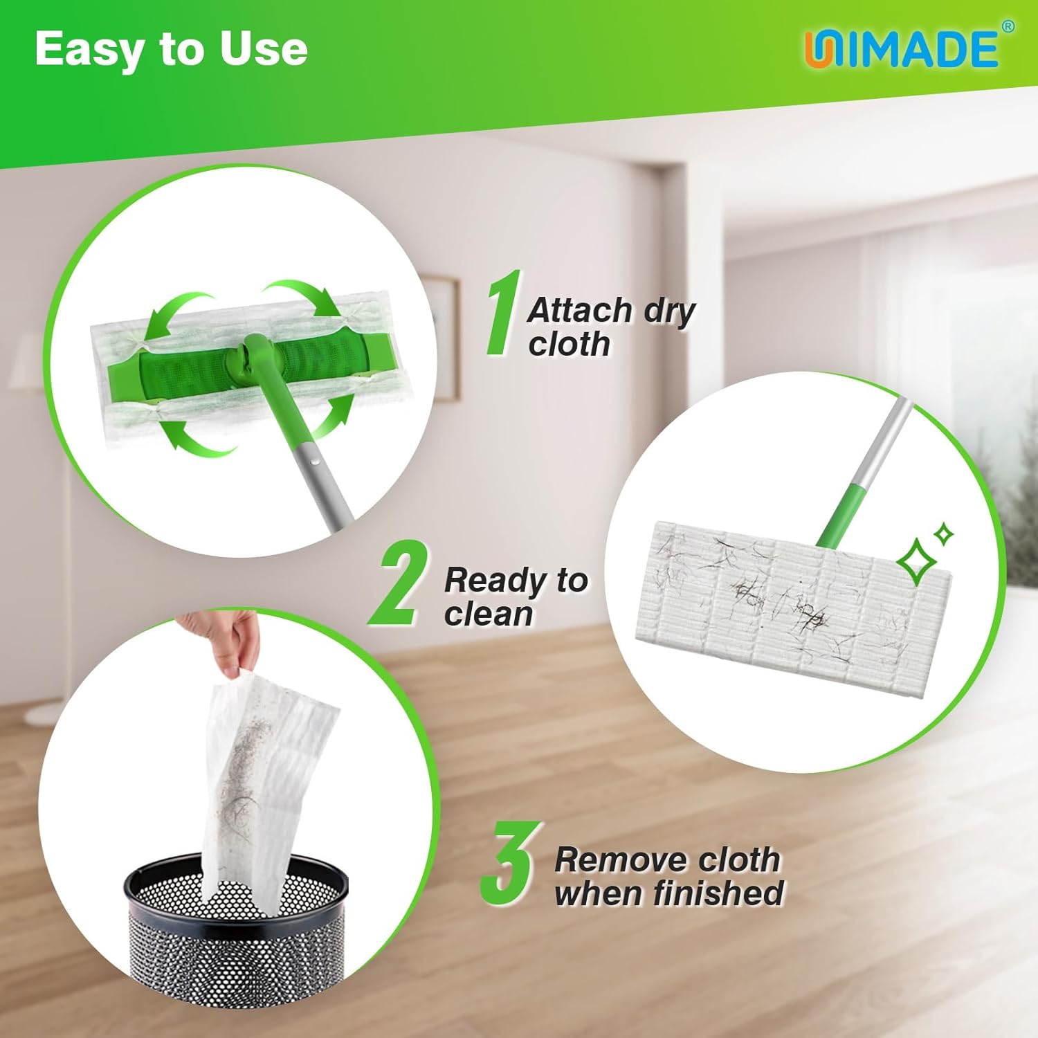 UNIMADE Dry Sweeping Cloths - 52 Count Mop Refill Compatible with Swiffer - Disposable Dusting Cloths for Hardwood Floors