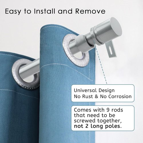 Byondeth Curtain Rods - Adjustable 16 to 144 Inches | 1 Inch Diameter with Aluminum End Cap - Silver Gray