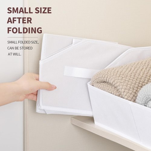Homsorout Storage Bins - Small Trapezoid Closet Organizers with Handles | 6 Pack, White Fabric Baskets