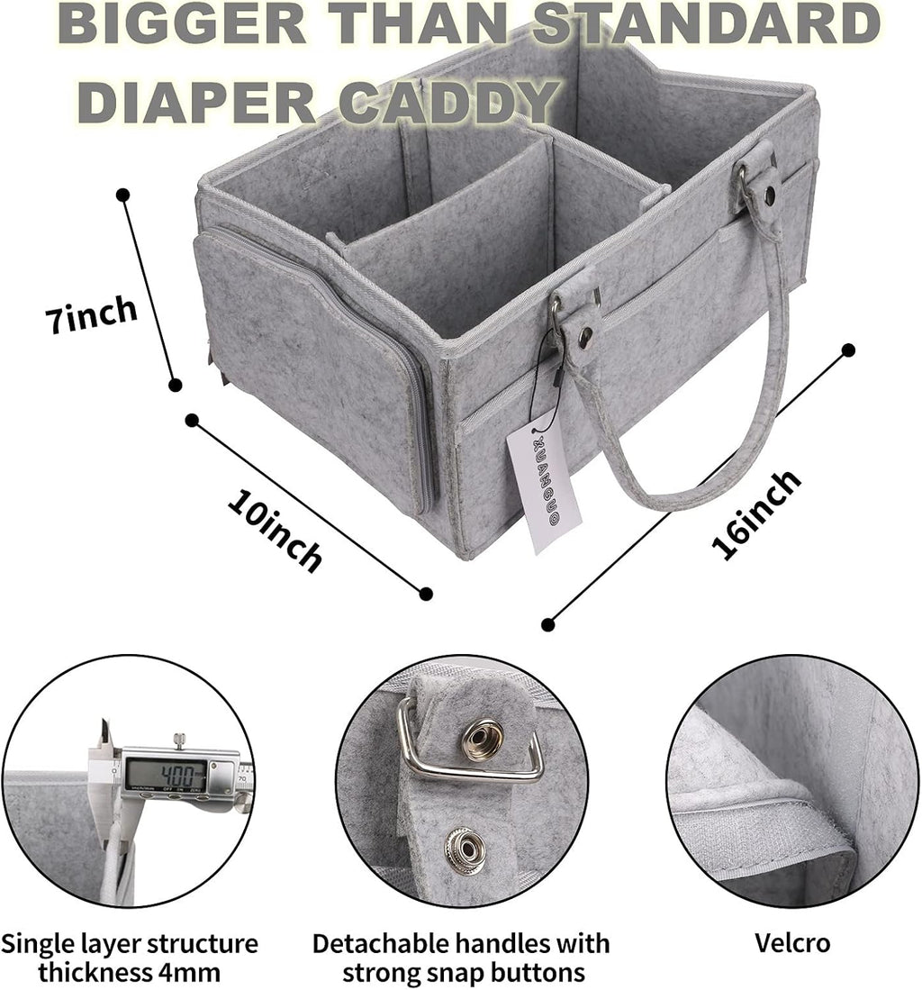 XUANGUO Baby Diaper Caddy Organizer - Portable Grey Nursery Storage Tote with Handle for Newborn Essentials