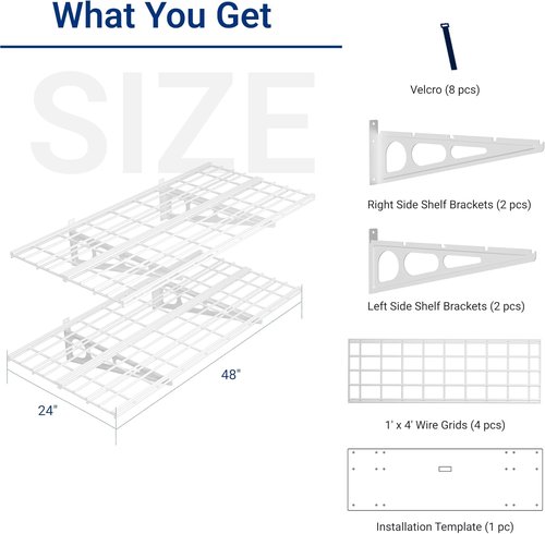 FLEXIMOUNTS Wall Shelf - 2-Pack 24"x48" Garage Storage Rack | Classic White Floating Shelves