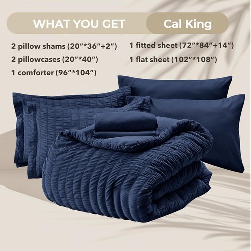 HYMOKEGE Navy Blue California King Comforter Set - 7-Piece All-Season Luxury Bedding Collection
