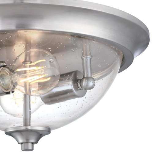 Westinghouse 6115900 Basset Contemporary Two-Light, 13 Inch Indoor Flush Mount Ceiling Light Fixture, Brushed Nickel Finish, Clear Seeded Glass