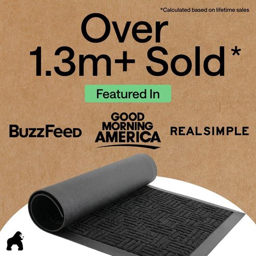 GORILLA GRIP Waterproof All-Season WeatherMAX Doormat - 58x34" Natural Rubber, Stain & Fade Resistant, Easy Clean Black Maze