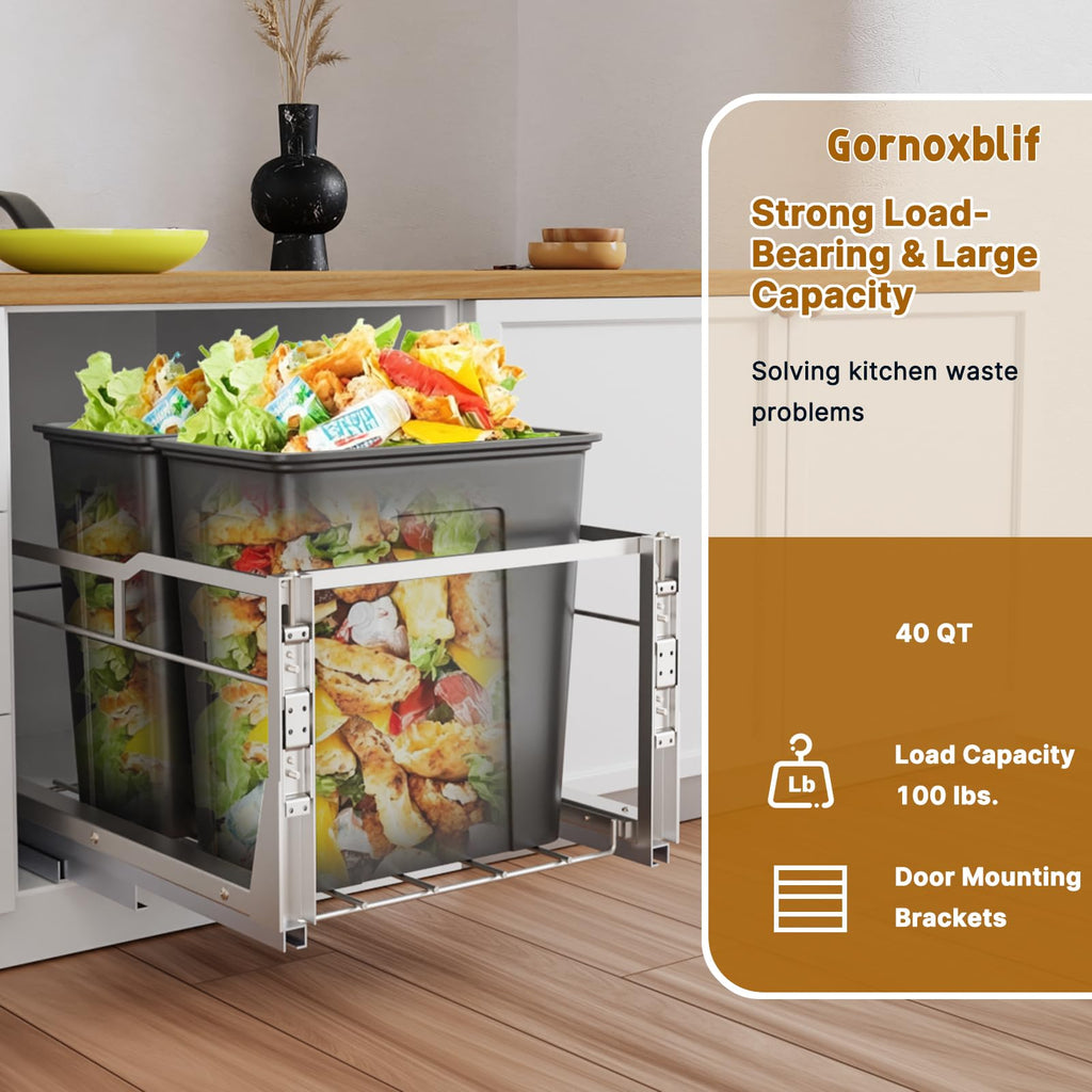 80QT Dual Pull Out Trash Can Under Cabinet with Soft-Close Slides, Heavy Duty Under Sink Trash Can Up to 130 LB for Kitchen, Garbage Can Not Included, Requires Minimum Cabinets Opening 16" W X 23" D