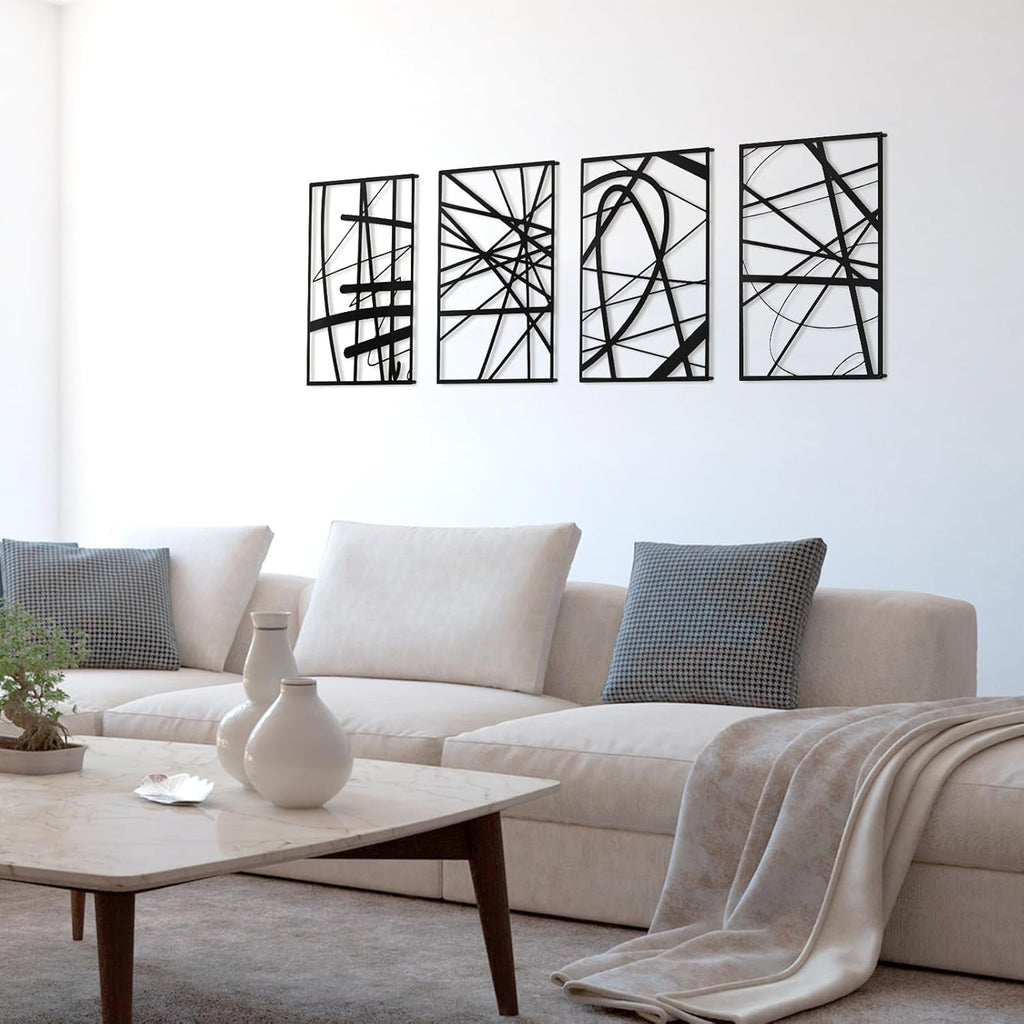 Art3dwallpanels Black Abstract Wall Art - Metal Line Art Decor | 3D Textured Sculptures, 17" x 12", 4 Pack
