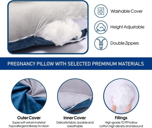 Cauzyart Maternity Body Pillow - 55-Inch U-Shape Full Support for Pregnant Women | Removable Velvet Cover