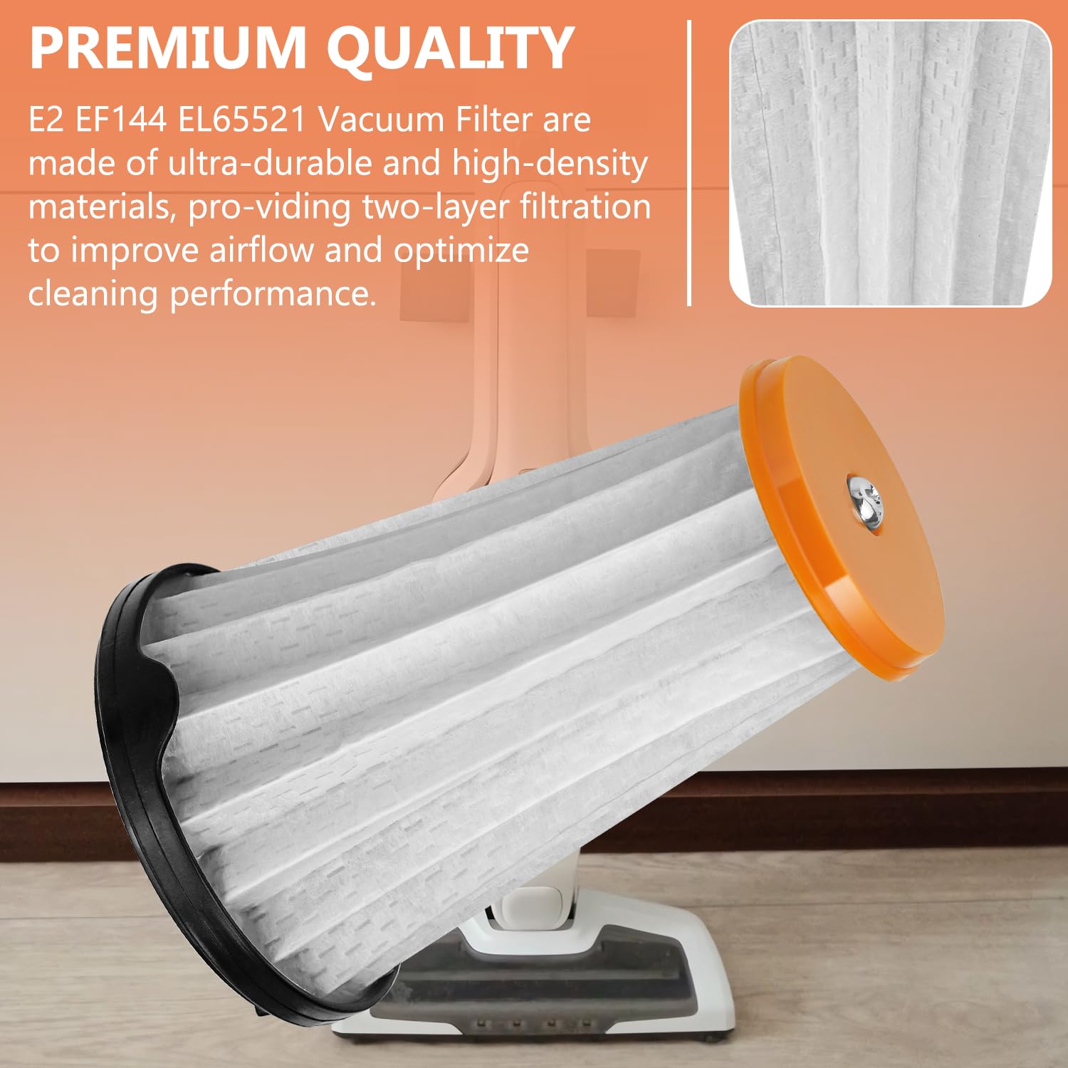 HASMX Vacuum Filter E2 Replacement for Electrolux Ergorapido EL2000 Stick Vacs & Rapido EL800 Hand Vacuums, Vacuum Cleaner Filter Replaces Part Numbers: E2, Style 2, EF144, EL65521, EL65521A (2-Pack)
